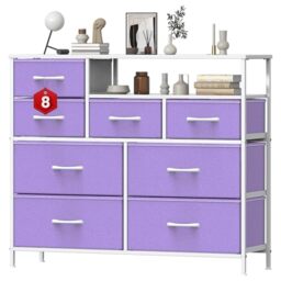 GoaHi Chest of Drawers with 8 Drawers,Bedroom Drawers, Fabric Dresser with Wood Top,Drawer storage unit for for Bedroom, Living room,Purple