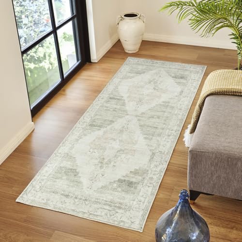 Livabliss x Becki Owens Luca Vintage Rug - Runner Rugs Living Room 80x220 cm, Hallway, Kitchen Area - Traditional Multicoloured Boho Style, Easy Care - Bohemian Large Rug, Ivory, Olive Green, Tan