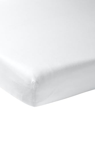 Meyco Home Basic Jersey Plain Fitted Sheet for Double Bed (Flat Sheet with Soft Jersey Quality, 100% Cotton, thanks to Elasticated Edging, Breathable, Dimensions: 140 x 200 cm), White