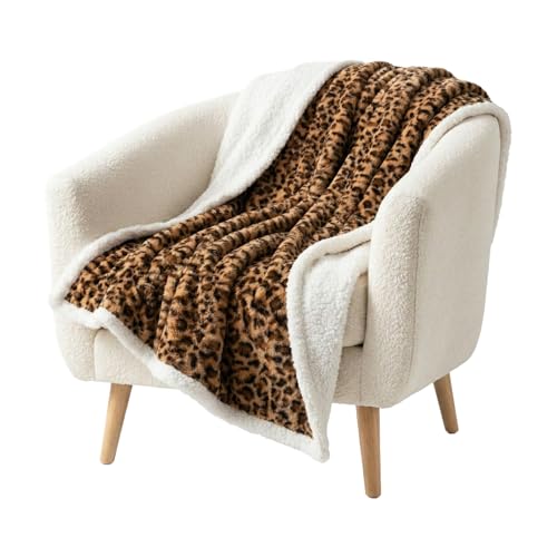 Lavish Home Sherpa Fleece Throw Blanket - 50x60-Inch Machine-Washable Reversible Throw - Fluffy Blankets for Couch, Chair, or Bed (Leopard)