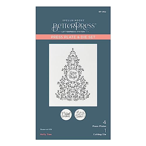 Spellbinders Holly Tree Press Plate & Die Set from the BetterPress Christmas Collection