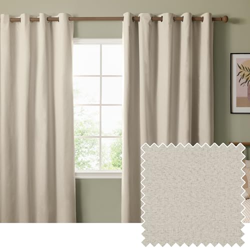 furn. The Ultimate Blackout Textured Eyelet Curtain Pair – Double Sided Woven Light Blocking Lined Curtains (Ecru – Width 117 x Drop 137cm)