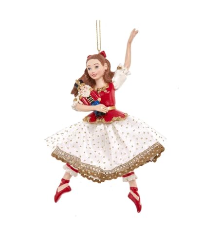 "The Bridge Collection 6.5"" Resin Clara in Red Dress with Nutcracker Doll Ornament - Nutcracker Ballet Christmas Tree Decoration, Dance Holiday Ornament"