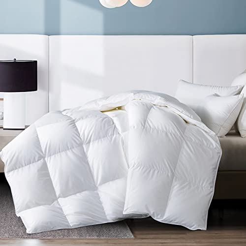 WhatsBedding King Feather Comforter, Filled with Feather and Down, White Lightweight Duvet Insert - Luxurious Hotel Collection Bed Blanket Comforter - 100% Cotton Shell -King Size 102x90 Inch