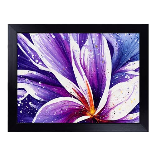 Lap Tray with Bean Bag Cushion, Colourful Iris Flower Abstract - Handmade in the UK, Raised Wooden Edge, Padded Cushion, Heat-Resistant Wipe-Clean Surface, for Meals, Laptops and Crafts