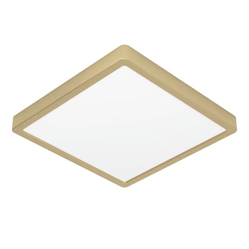 Eglo LED Ceiling lamp Fueva 5, 28.5 cm, Square Flush Mount Light Fixture, Bedroom Hallway Lighting, Brushed Brass Metal, 2000 lumens, Warm White