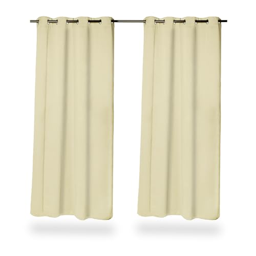 Relaxdays Curtains, Set of 2, HxW: 245 x 135 cm, Opaque, Lightproof, Blackout Blinds, with Eyelets, Sand, Polyester