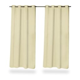 Relaxdays Curtains, Set of 2, HxW: 245 x 135 cm, Opaque, Lightproof, Blackout Blinds, with Eyelets, Sand, Polyester