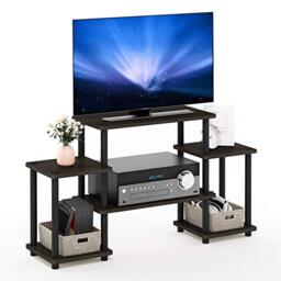 Furinno TURN-N-TUBE TV Stand, Entertainment Center with Open Shelves, TV Console with Raised Top for TV up to 32 Inch, for Living Room, Bedroom, Dark Brown
