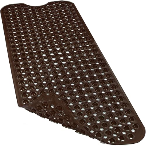 "Linoows 40"" x 16"" Extra Large Bath Shower Mats Non Slip Soft with Suction Cups and Drain Holes Bathroom Floor and Keep Tubs Clean Machine Washable Transparent"