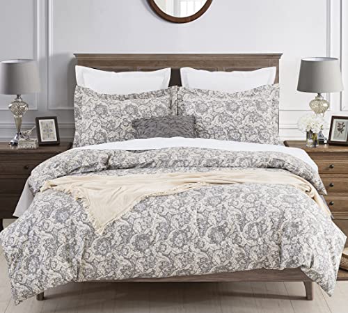 "DAUAOTO Twin XL 68""X92"" Duvet Cover Set, Cotton Farmhouse Print Bedding for Twin Extra Long Bed, Gray Paisley Pattern"