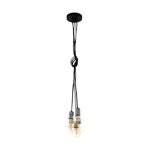 EGLO Coulsdon Pendant Light 5-Bulb Vintage Industrial Pendant Light Steel and Foil in Black, White, Animal Print, Dining Table Lamp, Living Room Lamp Hanging with E27 Socket
