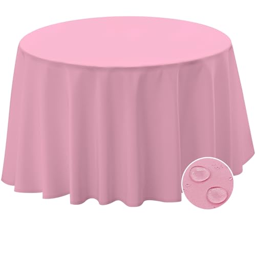 BYDOLL Table Cloth 70 Inch Round Tablecloth Fits Max60 Inch Diameter Table Top,Pink Polyester Washable Wrinkle-Free Spillproof Tablecloth for Party Patio Cover