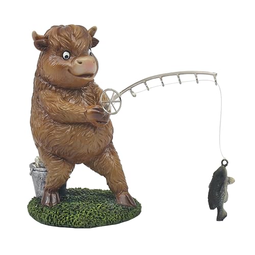 Lesser & Pavey Highland Cow Fishing Decor Figurine - Rustic Appeal, Artistic Detailing, Table Accent, Ideal for Home and Office Decor, Thoughtful Gift