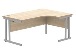 Office Hippo Essentials Right Corner Desks, Home Writing Computer Desk Office Desk For Work Place Or Home, Home Office Radial Desk With Cable Port Management, Silver Frame, Canadian Oak, 160 x 120cm