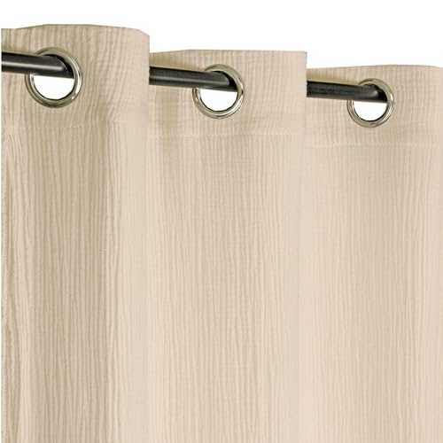 Atout Ciel Double Cotton Gauze Curtain with Eyelets 130 x 240 cm Ready to Hang Beige