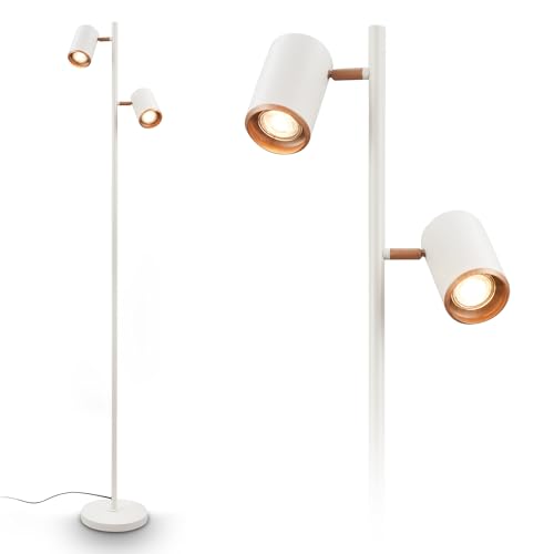 BRILONER - Floor lamp with Switch on The Cable, Adjustable spot Heads, 2xGU10 Socket, Living Room lamp, Floor lamp, 22x159 cm, Light Grey-Coffee