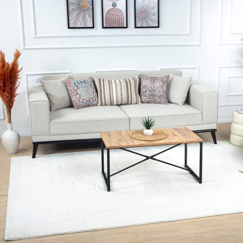 Livabliss Lisa Rundvik Abstract Carpet 200x275 cm, Living Room, Bedroom & Dining, Modern Marble Design, Soft Medium Pile, Easy Care, Cream