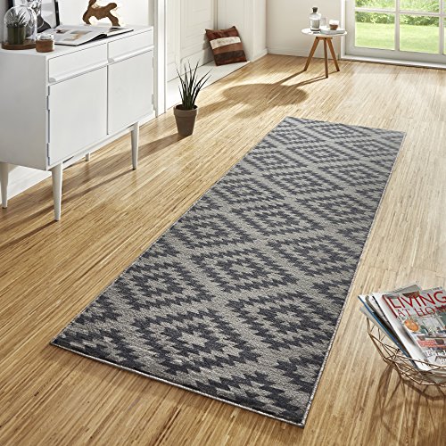 Hanse Home Nordic Rug Runner 80 x 200 cm - Soft Short Pile Rug Modern Diamond Design Runner for Hallway, Bedroom, Kitchen, Living Room - Grey