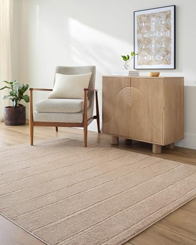 "Livabliss x Our PNW Home Cascade Minimalist Striped Area Rug, 5'3"" x 7', Taupe"