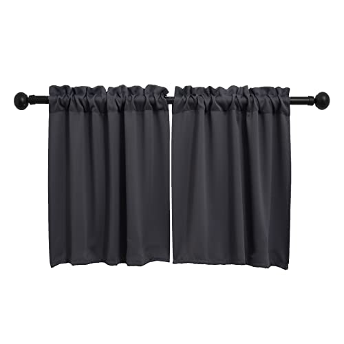 "Pickluc Dark Grey Cafe Curtain - Half Window, 30 Inches Length, Rod Pocket, Small Kitchen Curtain, Blackout for Small Windows - 30"" Wide x 30"" Long, 2 Panels Set"