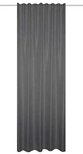 HOMEbasics Oxford 085980-8001 Combination Band Curtain Plain Decorative Fabric Linen Structure Anthracite 245 x 135 cm