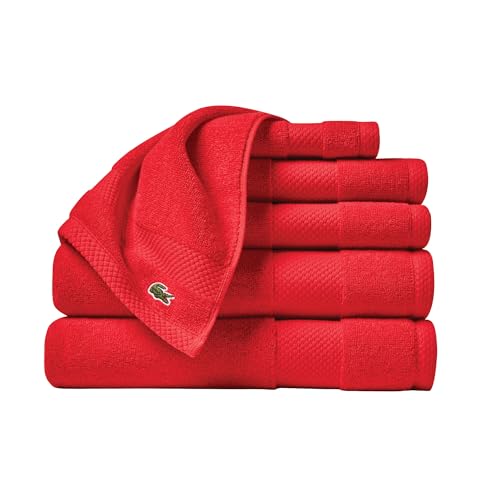 Lacoste Heritage Supima Cotton 6-Piece Towel Set, 2 Bath Towels, 2 Hand Towels, 2 Washcloths, Formula 1 ??? Highly Absorbent & Quick Drying, Bathroom Essential, Machine Washable