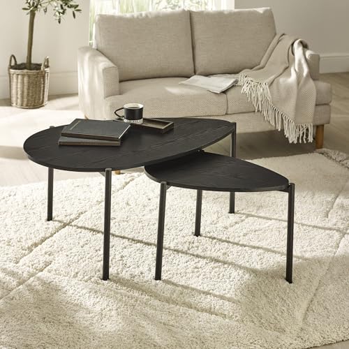 Julian Bowen Lorette Black Ash Effect Teardrop Nest of 2 Coffee Tables