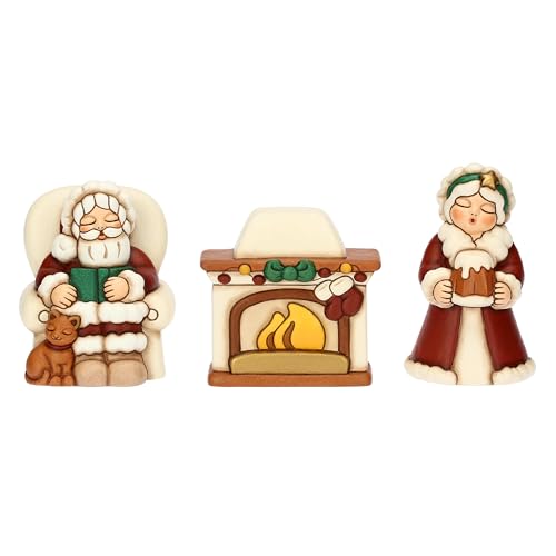 THUN - Santa and Mom Christmas with Ceramic Fireplace - Thunland - Fireplace 10 x 4 x 9.5 cm - Santa and Mother Christmas 7.5 x 7 x 12 cm