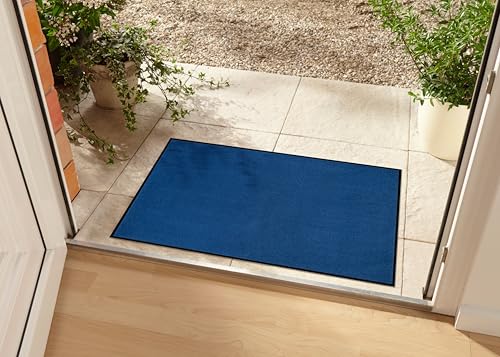 Hanse Home Washable Indoor and Outdoor Doormat Plain Door Mat Dirt Trapper Mat Dirt Trapper Mat Entrance Rug Non-Slip Sizes 90 x 150 cm Dark Blue