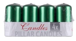 Donau Home Set of Candle Pillar Standard Varnish/Paraffin Candle / 50 x 100 mm / 4 Pieces/Green Metallic Gloss/Table Candles for Decoration/Decorative Candles