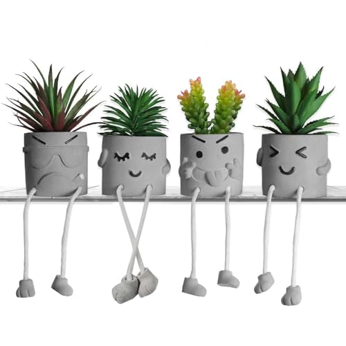 MAKHOT Artificial Succulents Potted Plants Set, Fake Succulents Office Desk Decor, Fake Plants Wall Shelf Decor for Gift, Bathroom Small Plants Decoration, Faux Mini Plants Home Decor (4 Pcs Set/B)