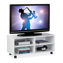 Relaxdays 4-Compartment TV Stand on Casters, for CDs, DVDs & Console, Living Room Coffee Table, HWWD 35x80x35 cm, White