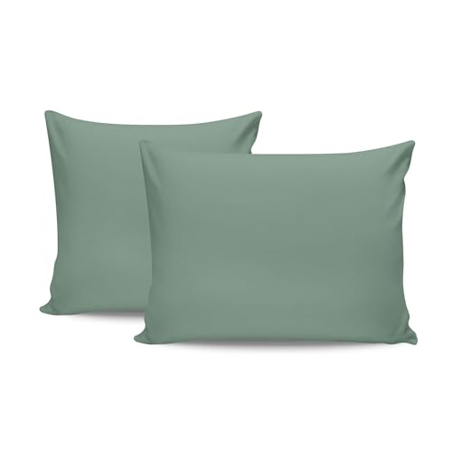 Premium Green Pillowcase Set (2 Pieces), 80 x 80 cm, 100% Cotton Ranforce, 145 Thread Count, Envelope Closure, Machine Washable at 30°C, Soft and Durable