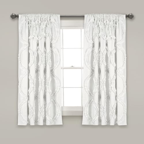 "Lush Decor Avon Window Curtain Ivory Panel for Living, Dining Room, Bedroom (Single), 54"" W x 63"" L, White"