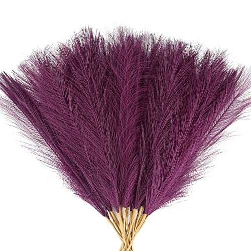 "Acfruits Dark Purple Pampas Grass Small, 30 Pcs 17"" Faux Pampas Grass Short Decor, Pompas Grass Flower Arrangement and Vase Filler for Boho Home Wedding Decoration"