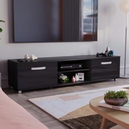 Vida Designs Cosmo TV Unit 2 Door Modern Gloss Matte MDF Living Room Cabinet Media Stand Furniture Black 160cm