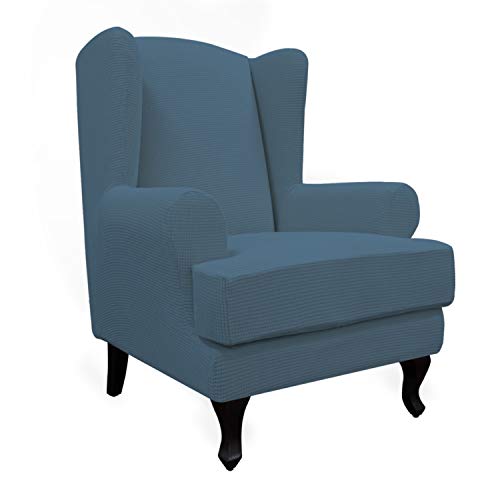 Easy-Going Stretch Wingback Chair Sofa Slipcover 2-Piece Sofa Cover Furniture Protector Couch Soft with Elastic Bottom, Spandex Jacquard Fabric Small Checks, Bluestone