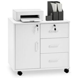 TUKAILAi Mobile File Cabinet with 3 Drawers Lockable Storage, White