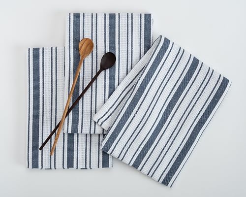 Casa De Lan Kitchen Towels Set ??? Pack of 3 (20?????? x 30??????) Extra Large Premium Cotton Dish Towels for Kitchen ??? Basket Weave Towels ??? Absorbent ??? 100% Cotton ??? with Hanging Loop ??? Blue Grey