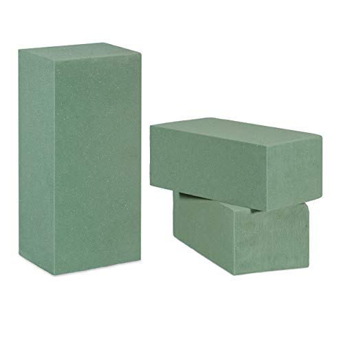 Relaxdays Floral Foam for Fresh Flower Arrangements, Pack of 3 Wet Florist Blocks, Wedding Bouquets, 7.5x20x10 cm, Green