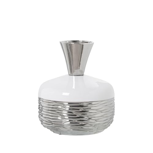 Alexandra House Living Vase White Silver Ceramic 24 x 24 x 26 cm