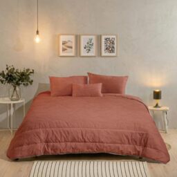 Bleu Câlin Reversible Warm Duvet 140 x 200 cm for Single Bed, 90 x 190 cm, Washed Microfibre, Made in France, Oeko-Tex Terracotta