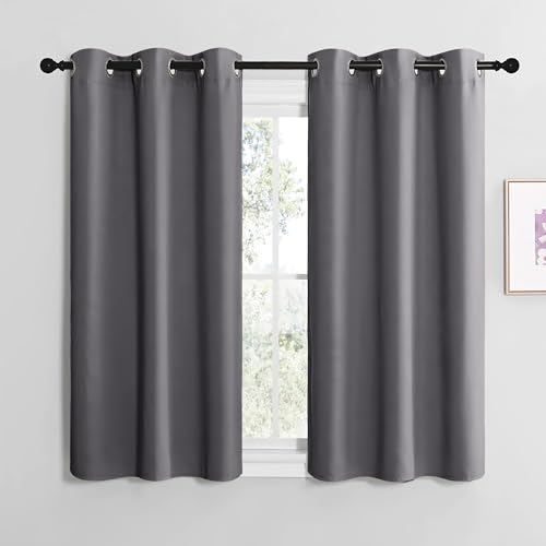 NICETOWN Short Opaque Curtains with Eyelets Set of 2 H 120 x W 107 cm Grey Thermal Curtains Modern Panel Curtains 120 cm Long