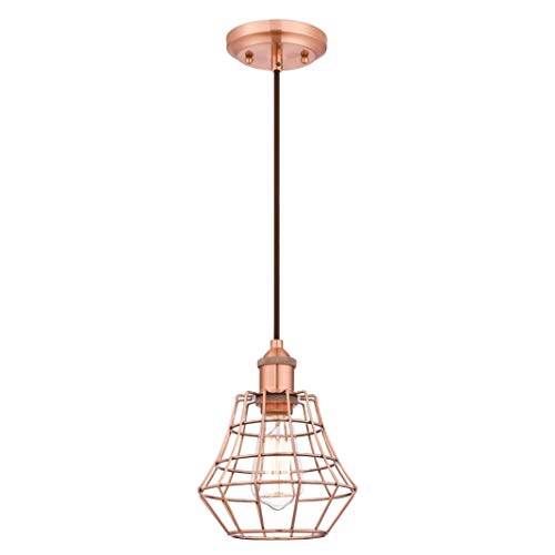 61052 Nathan One-Light Indoor Pendant, Brushed Copper Finish with Angled Bell Cage Shade