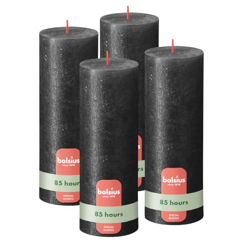 Bolsius - Rustic Candle - Anthracite - Metallic - 7.5 in - Pack of 4 - Decorative Candles - Contains Natural Plant Wax - Palm Oil Free