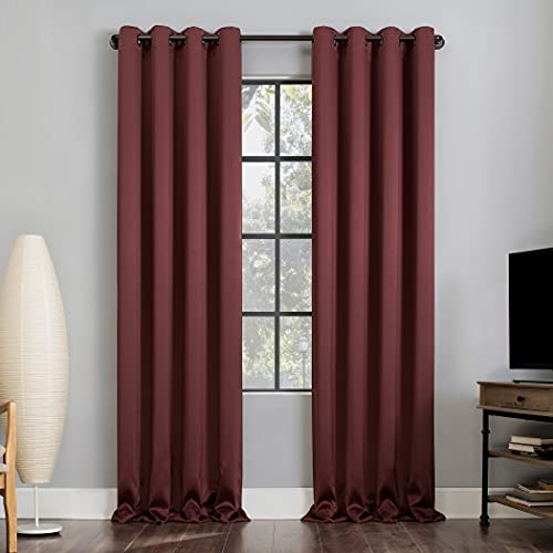 "Sun Zero Nordic 2-pack Theater Grade Extreme 100% Blackout Grommet Curtain Panel Pair, 52"" x 96"", Wine"