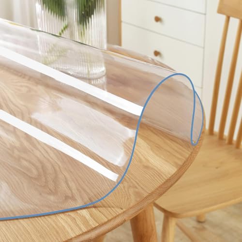 Upgraded Version Round Clear Furniture Table Protector 1.5mm Thick Clear Plastic Tablecloth Wipeable Water Resistant Tabletop Cover PVC Vinyl Circle Coffee Dining Tabletop Protective Pad 38 Inch Dia