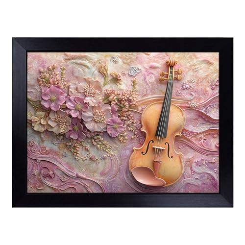 Lap Tray with Bean Bag Cushion, Violin - Handmade in the UK, Raised Wooden Edge, Padded Cushion, Heat-Resistant Wipe-Clean Surface, for Meals, Laptops and Crafts