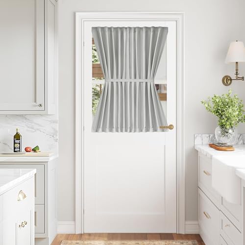 Vatge French Door Curtains for Door Window, Rod Pocket Front Door Curtains for Glass Window, 1 Panel, W54 x L40, Silver Grey